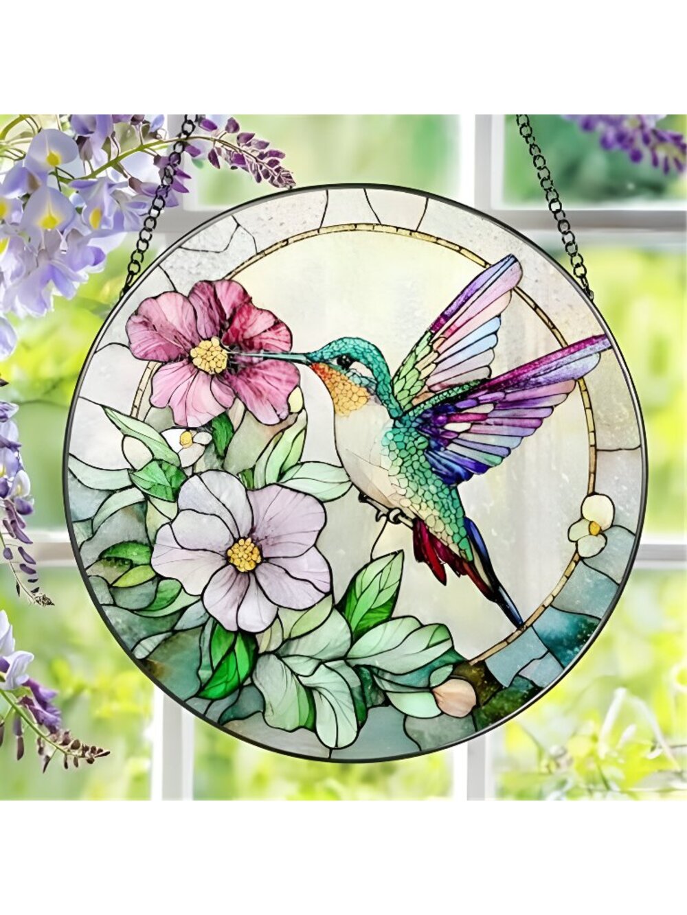 Hummingbird Suncatcher Stained Glass, Stain Glass Window Hanging, 8 Inch